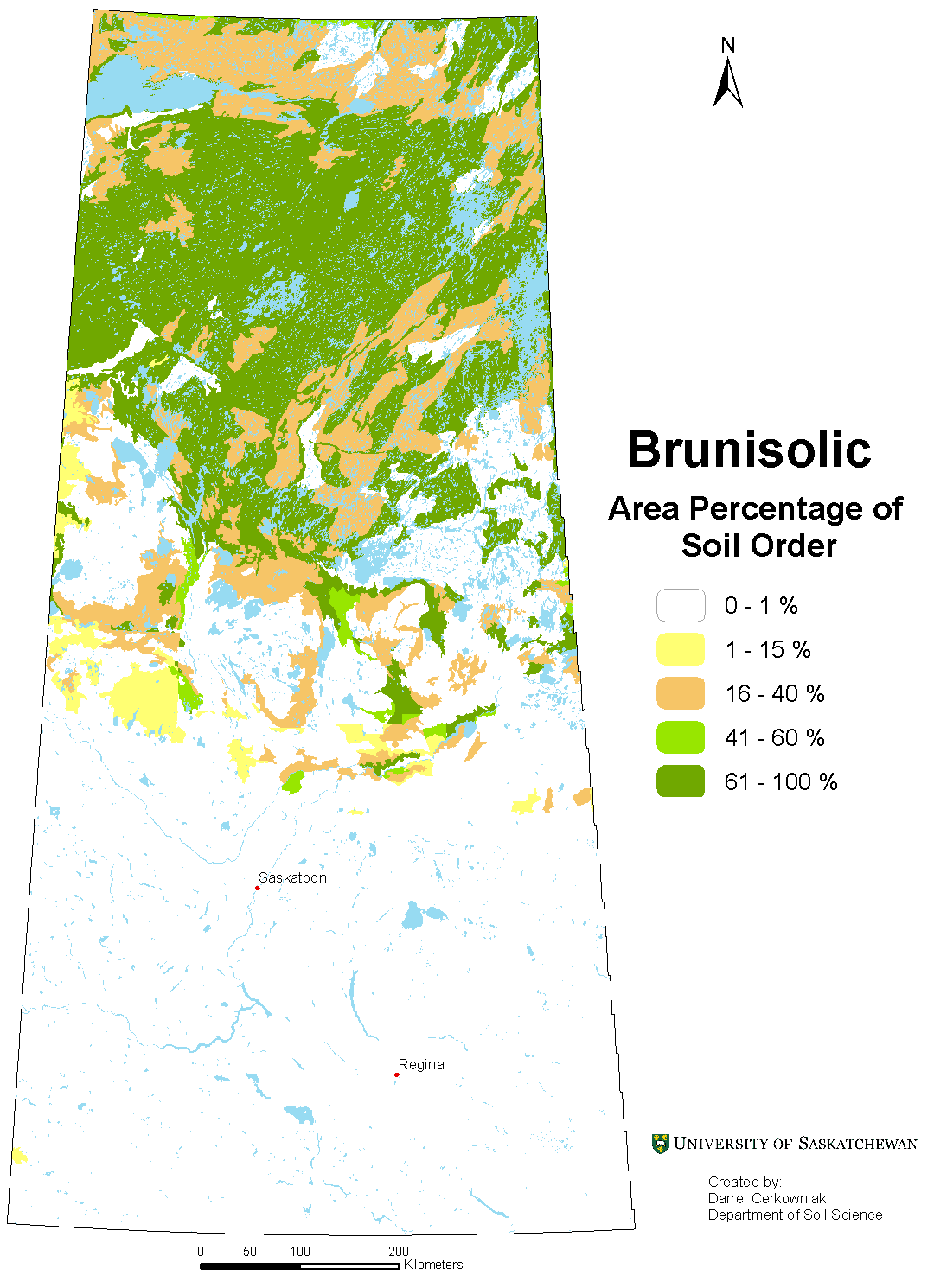 Distribution of Brunisolic soils in Saskatchewan